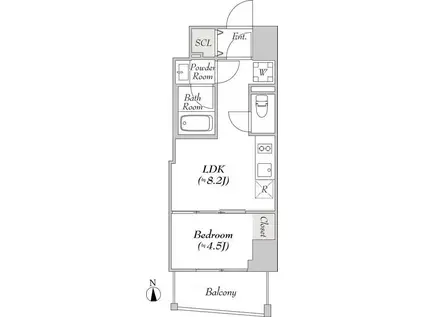 ルミーク文京湯島(1LDK/8階)の間取り写真