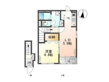 SERENO K (1LDK/2階)の間取り写真