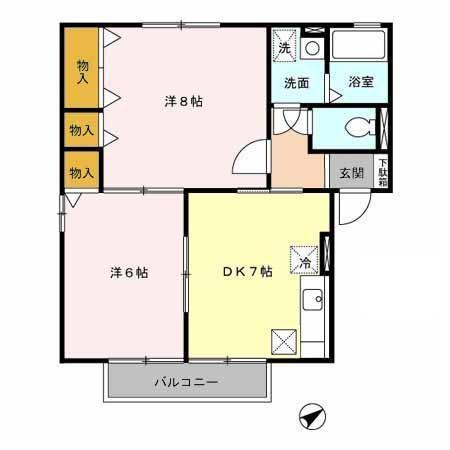グランシャリオI(2DK/1階)の間取り写真