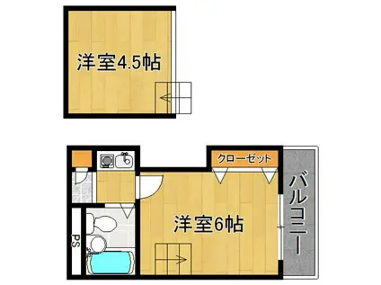 レインボー天下茶屋(1K/2階)の間取り写真