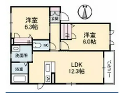 シャーメゾン林田(2LDK/1階)の間取り写真