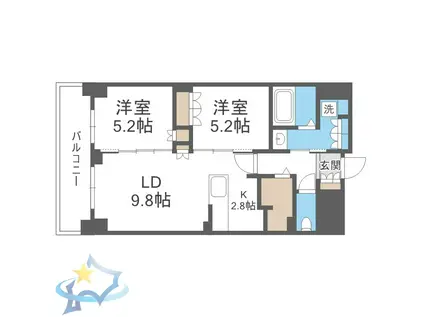 ジュノール札幌植物園(2LDK/7階)の間取り写真
