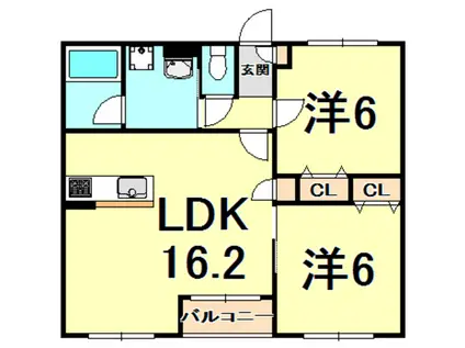 グリーンフォレスト西宮VI(2LDK/2階)の間取り写真