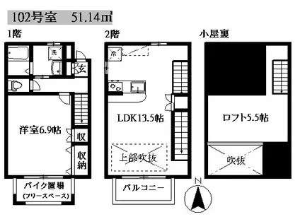 プリマ桜丘参番館(1LDK/1階)の間取り写真