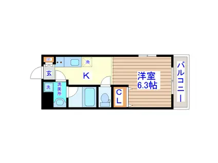 五橋リトルヒルズ(1K/1階)の間取り写真