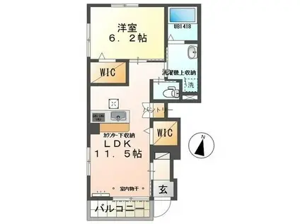 プルメリア(1LDK/1階)の間取り写真