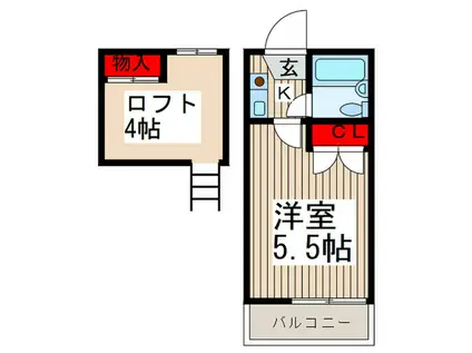 カルタス21戸田第1(1K/2階)の間取り写真