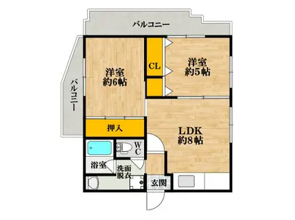 ロイヤル住吉公園(2LDK/3階)の間取り写真