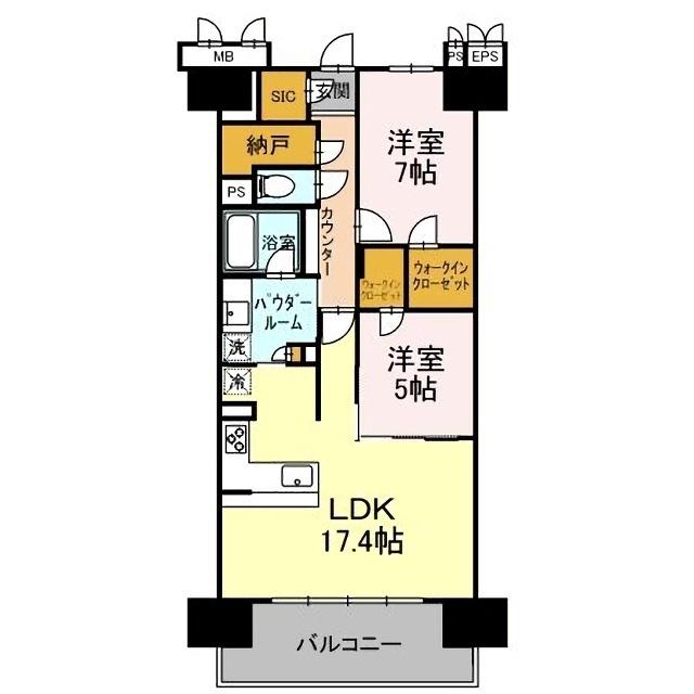 プレミスト鷹匠(2LDK/7階)の間取り写真