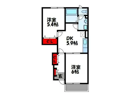 ニュークレコートA(2DK/1階)の間取り写真