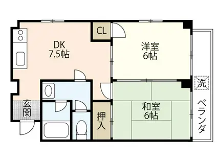 福本ビル(2DK/2階)の間取り写真