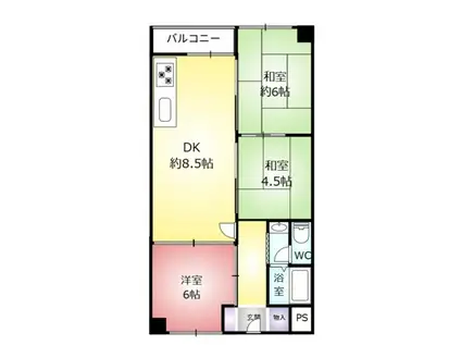 夢野ハイタウン1号棟(3DK/7階)の間取り写真