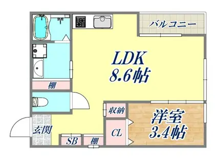 グリシーナ東園田リンド(1LDK/2階)の間取り写真