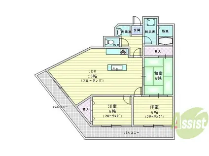 シャトレ上山手(3LDK/4階)の間取り写真