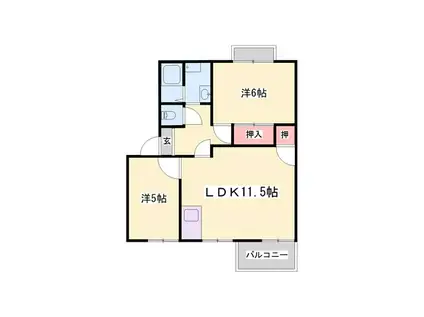 メゾンド―ル汐見台A棟(2LDK/2階)の間取り写真