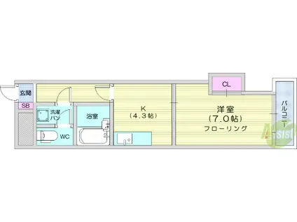 パレスウィスタリア(1DK/2階)の間取り写真