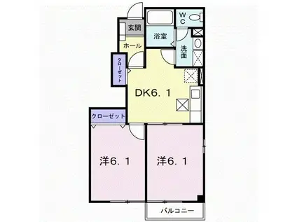 ビバリーホームズC棟(2DK/1階)の間取り写真