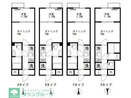 グローリオシェルト武蔵小杉II(1DK/4階)の間取り写真