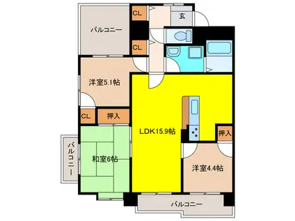 グリーンコーポ江南(3LDK/3階)の間取り写真