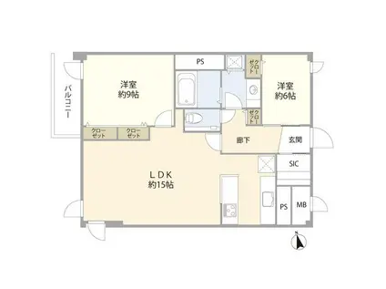 西麻布ガーデン(2LDK/4階)の間取り写真