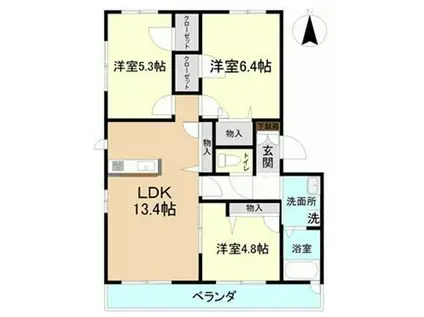 ウィステリア仲間町(3LDK/1階)の間取り写真