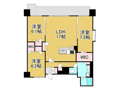 グランヒルズ三萩野(3LDK/11階)の間取り写真