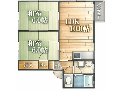 ドミールヒラタ(2LDK/2階)の間取り写真