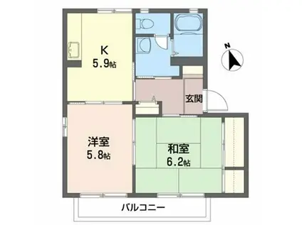 シャーメゾン上町A(2DK/2階)の間取り写真