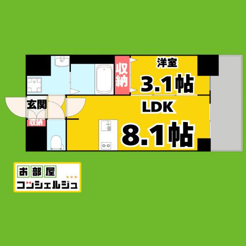 ファステート名古屋駅前ドリーム(1LDK/13階)の間取り写真