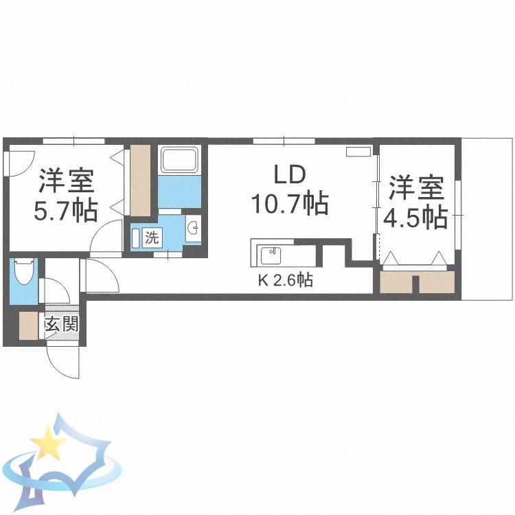 ブランシャール北3条通(2LDK/3階)の間取り写真