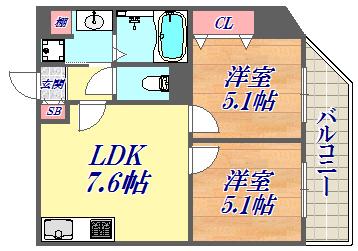 ロイヤルヒル神戸三ノ宮2(2LDK/11階)の間取り写真