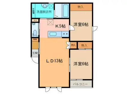 TOWN西15南1 A(2LDK/3階)の間取り写真