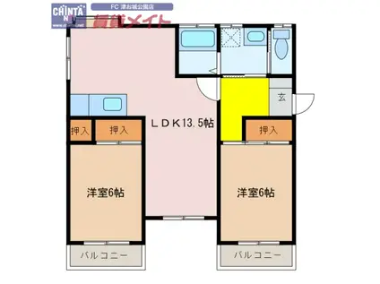 アーバンKEN(2LDK/4階)の間取り写真