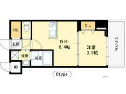 ヴィ―ナス今里(1DK/7階)の間取り写真