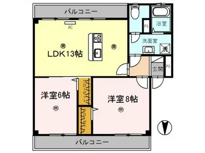 アイリスMT(2LDK/1階)の間取り写真