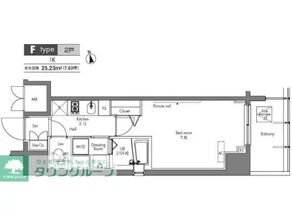 プラウドフラット隅田リバーサイド(1K/2階)の間取り写真