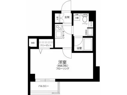 AXAS門前仲町レジデンス(1K/2階)の間取り写真