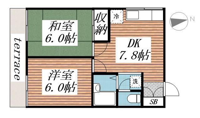 ローズハイム(2DK/2階)の間取り写真