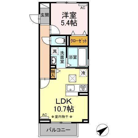 シャンブル(1LDK/1階)の間取り写真