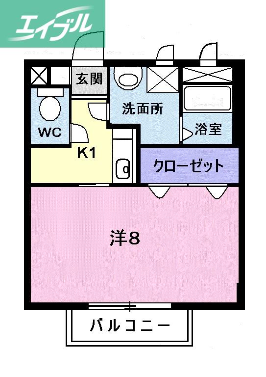 ミレニアムハイツ(1K/2階)の間取り写真