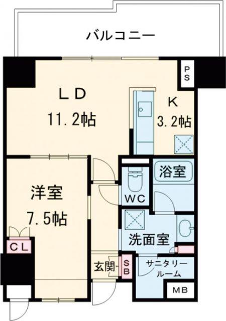 ザ・ハウス豊橋ウエスト(1SLK/12階)の間取り写真