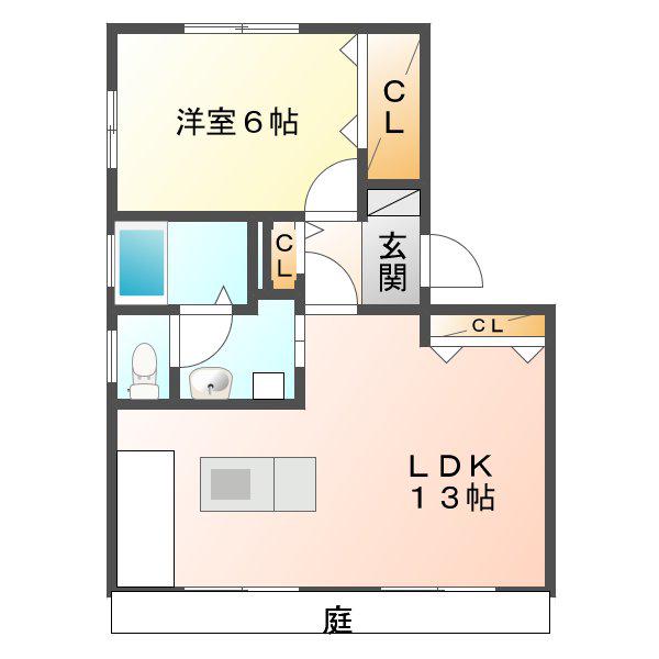 グリーンパークはやのA(1LDK/1階)の間取り写真