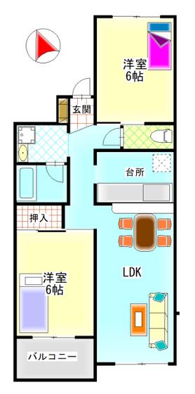 グレーストミタ(2LDK/2階)の間取り写真