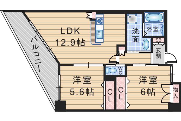 シェーンブルン羽鷹(2LDK/5階)の間取り写真