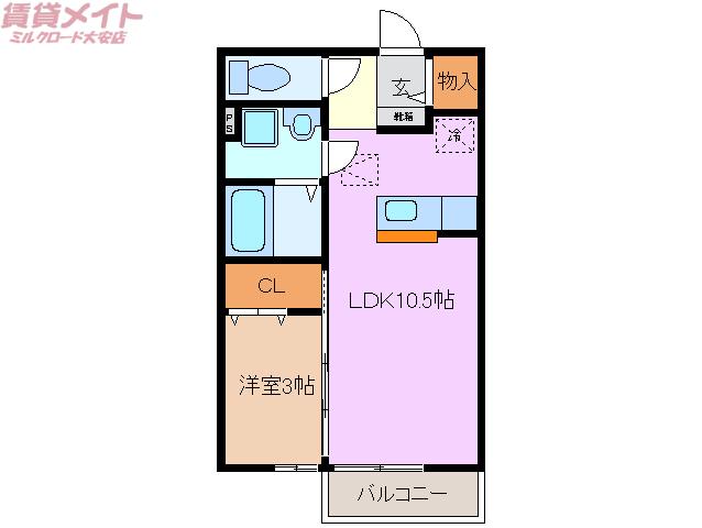 モナリエ山城(1LDK/1階)の間取り写真