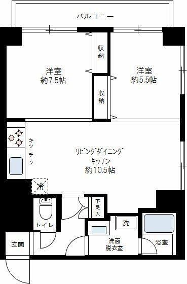 コスモ磯子パークサイド(2LDK/4階)の間取り写真