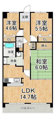 学園シティコート(3LDK/8階)の間取り写真