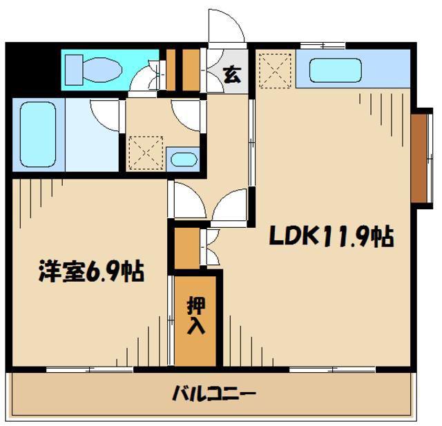 エスポワール古淵(1LDK/3階)の間取り写真