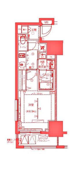 ZOOM横浜桜木町(1K/3階)の間取り写真