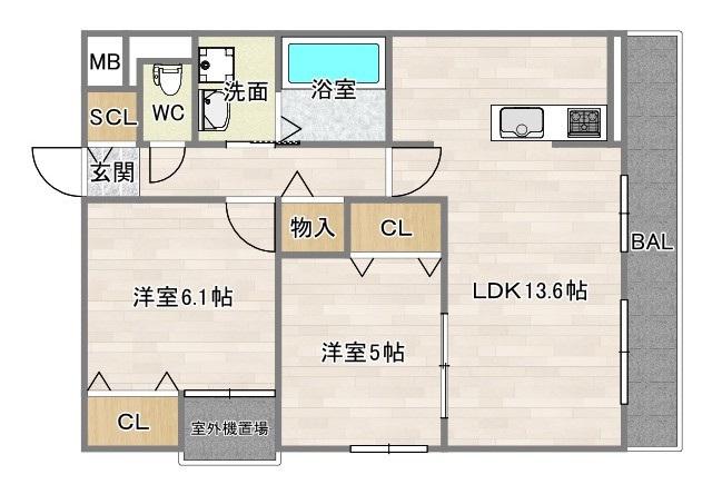 ヴィオラ住吉大社(2LDK/2階)の間取り写真
